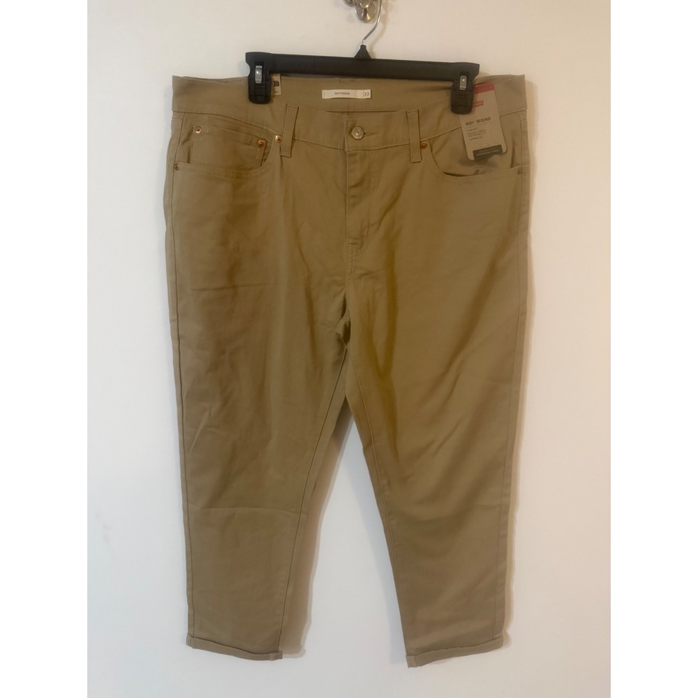 Levis Boyfriend Mid Rise Tapered Leg Khaki Tan Pants Size 33 NEW